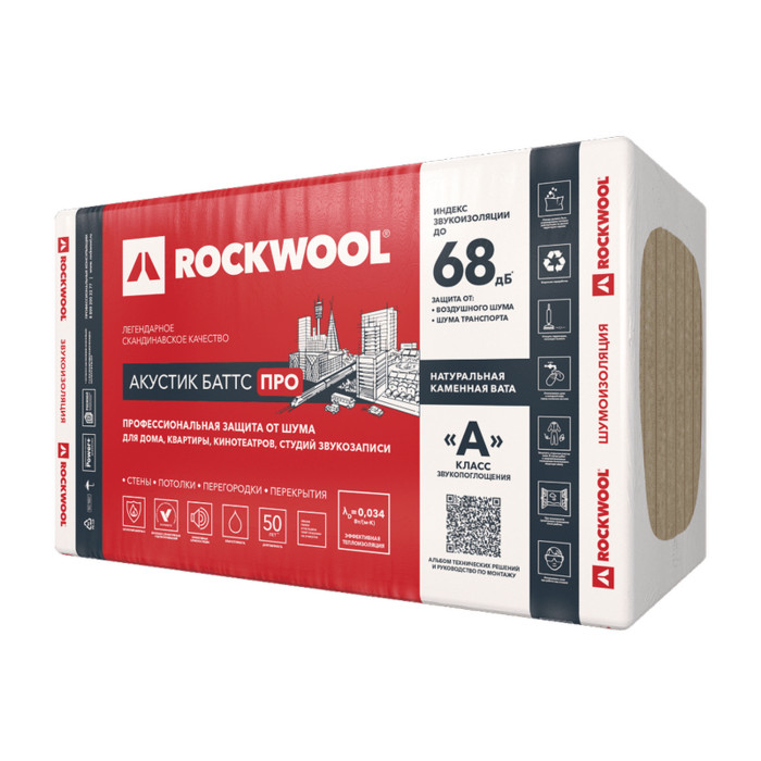 Утеплитель Роквул Акустик Баттс ПРО 90х600х1000